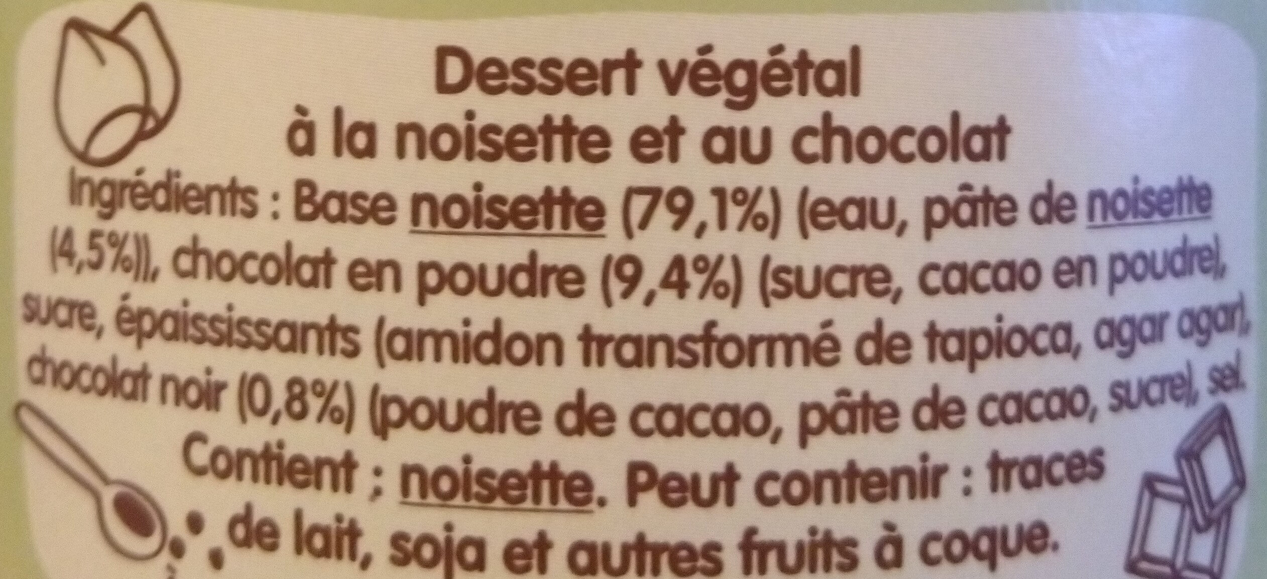 Végétal Chocolat base noisette - Ingrédients - fr