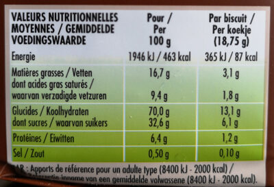 Biscuits Goût Chocolat - Tableau nutritionnel - fr
