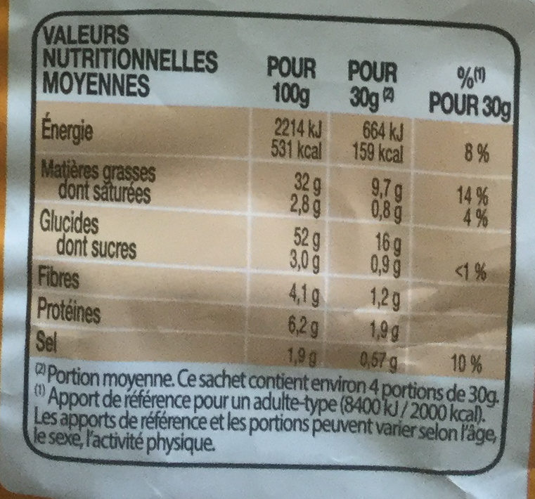 Lay's saveur fromage - Tableau nutritionnel - fr