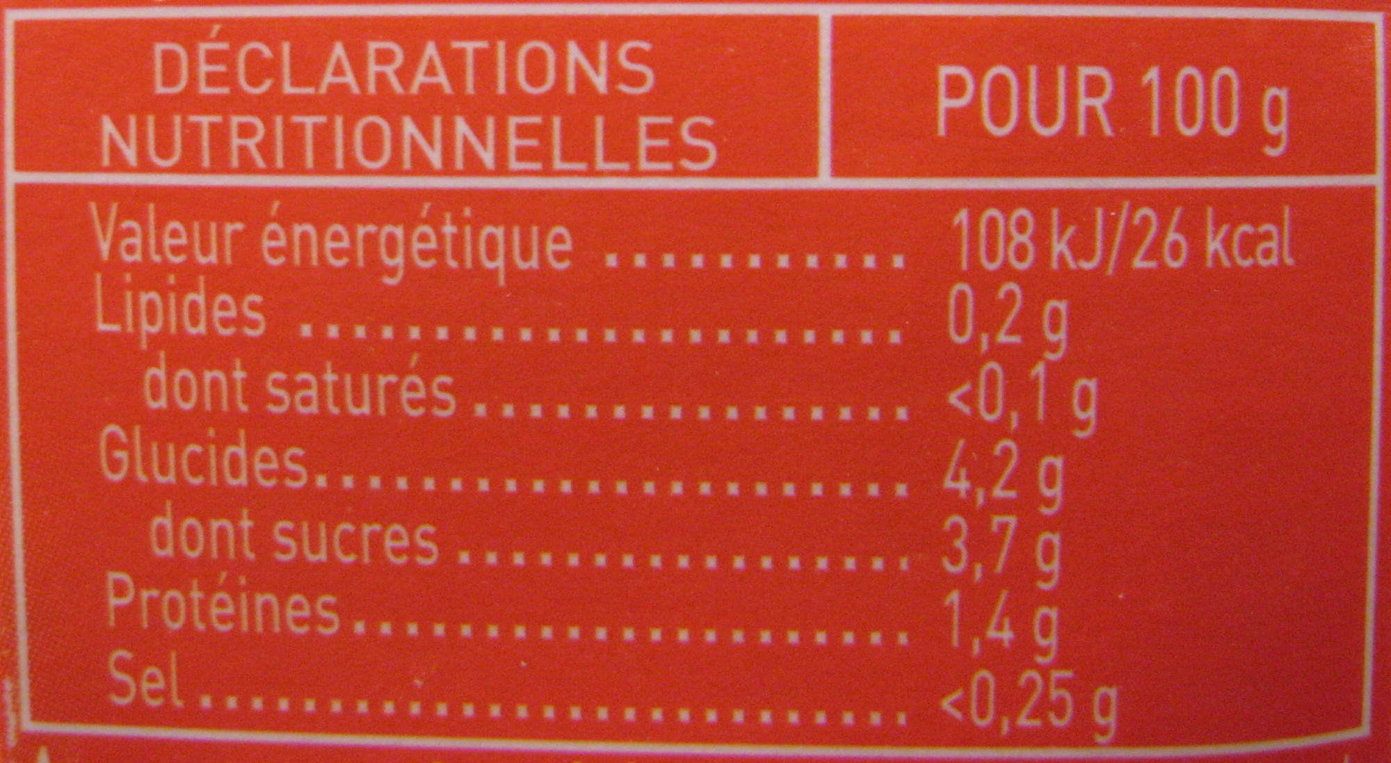 La Pulpe de Tomates Concassées 390 g - Heinz - Tableau nutritionnel - fr