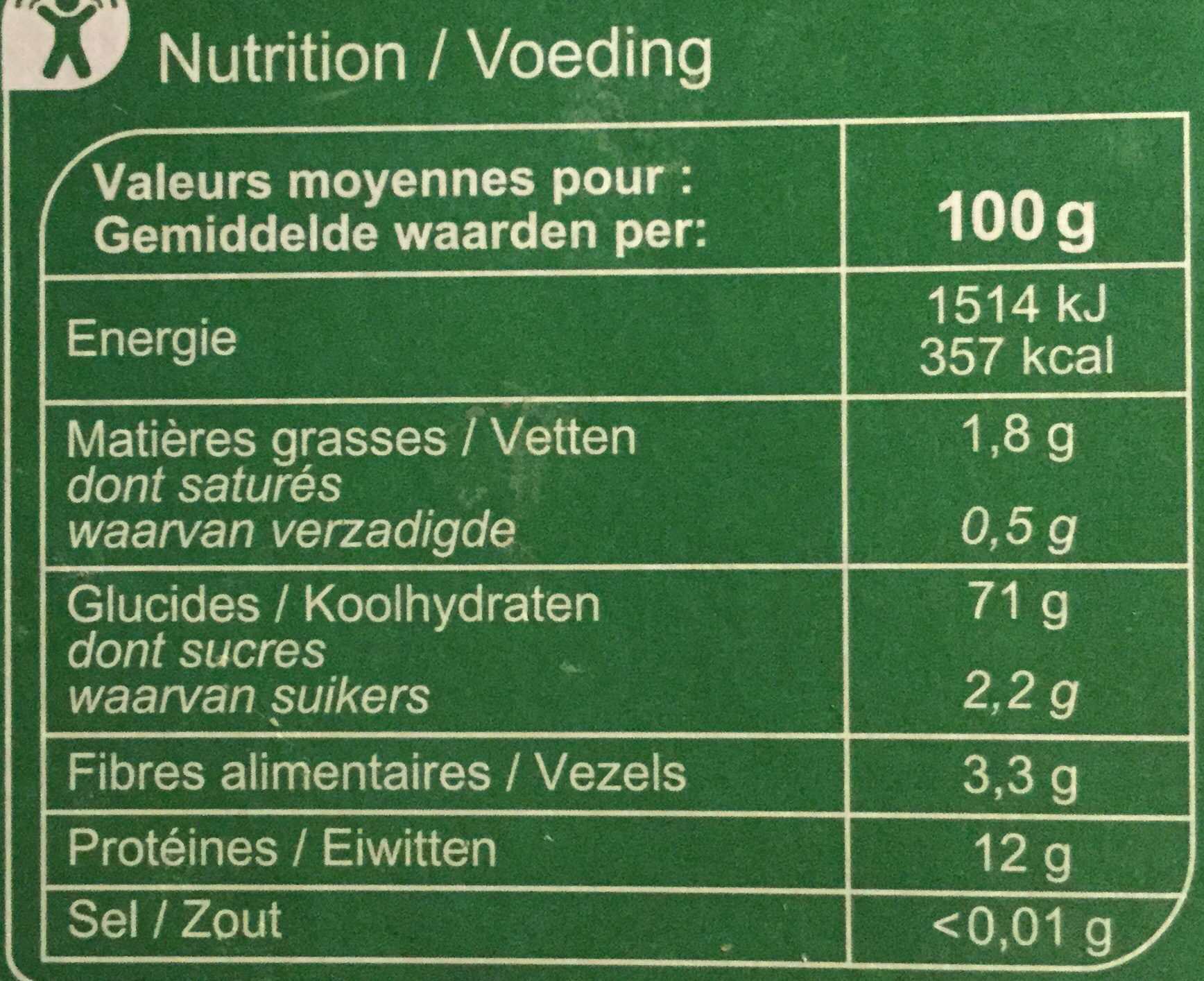 Lasagne - Tableau nutritionnel - fr