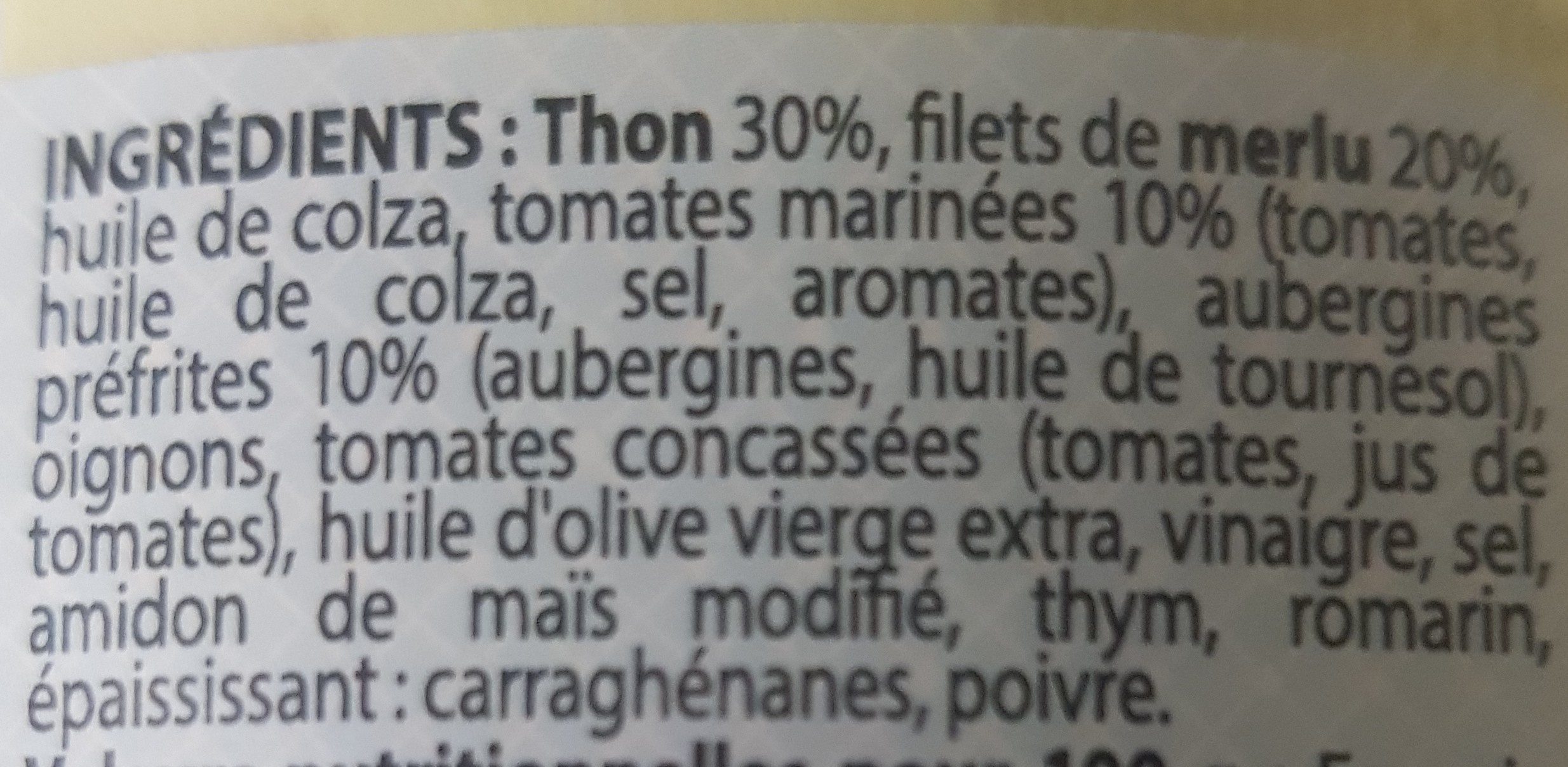 Rillettes de Thon Aubergines et Tomates Marinées - Ingrédients - fr