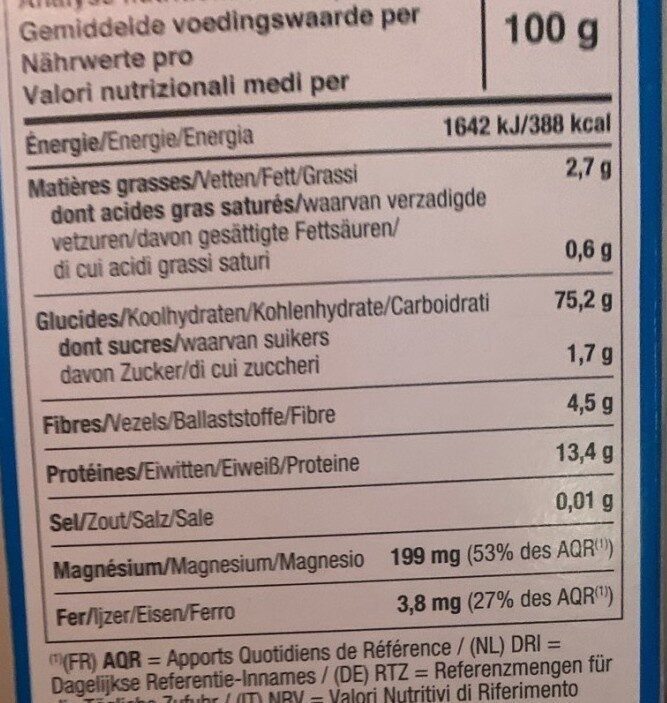 Tartines craquantes bio au sarrasin sans gluten - Tableau nutritionnel - fr