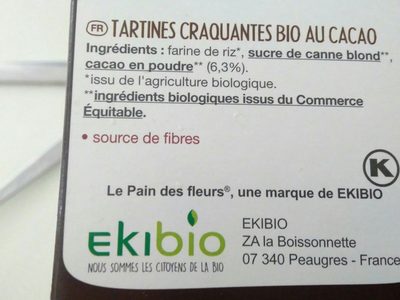 Tartines craquantes bio cacao - Ingrédients - fr