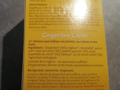 Gingembre Citron - 17 Sachets - Yogi Tea - Ingrédients