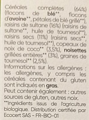 Muesli bio 36% fruits, noix & graines - Ingrédients - fr