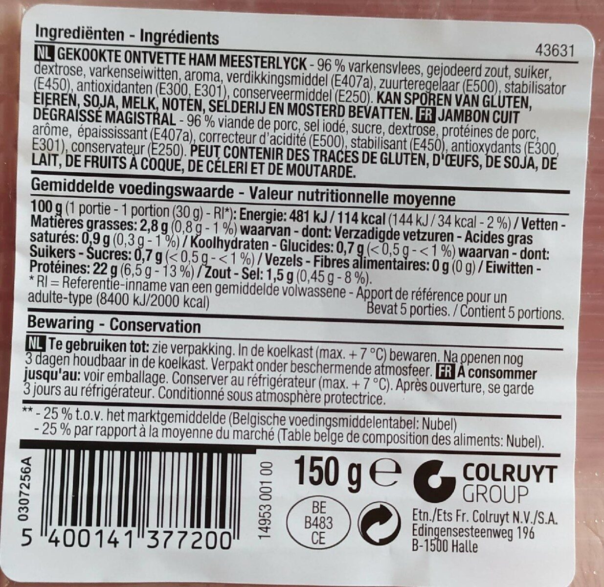 Jambon cuit - Tableau nutritionnel - fr