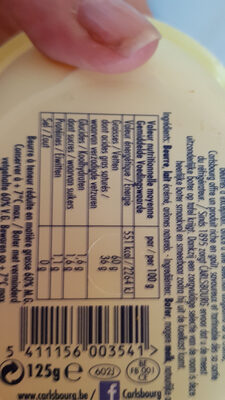 Beurre frigotartinable - Informations nutritionnelles - fr