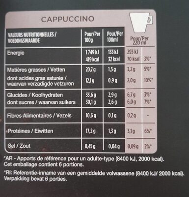 STARBUCKS by NESCAFE DOLCE GUSTO Cappuccino 120g - Informations nutritionnelles - fr