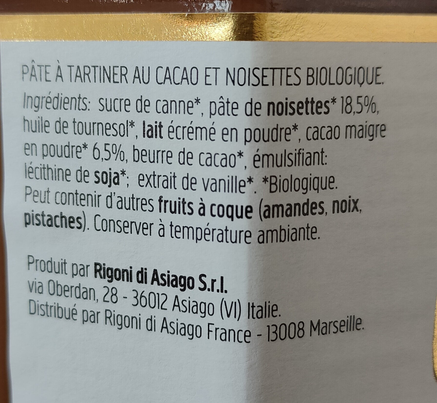 Nocciolata - Ingrédients - fr