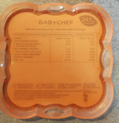 Ratatouille blé et poulet Babychef - Tableau nutritionnel